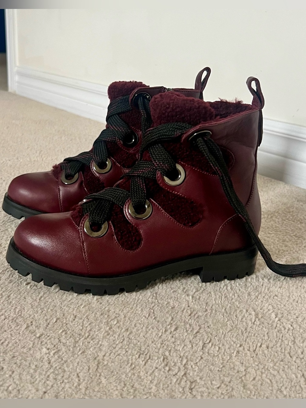Jimmy Choo Burgundy Shearling Leather Boots | EU 34.5 | New Without Box